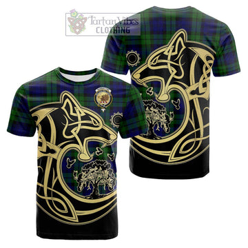 Tartan Vibes Clothing Bannatyne Tartan Cotton T-shirt with Family Crest Celtic Wolf Style