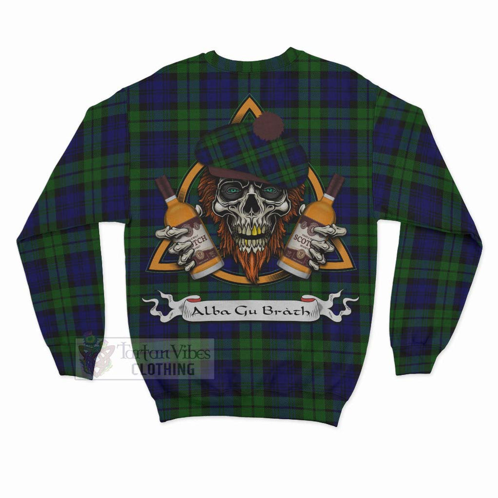 Tartan Vibes Clothing Bannatyne Tartan Sweatshirt with Family Crest and Bearded Skull Holding Bottles of Whiskey