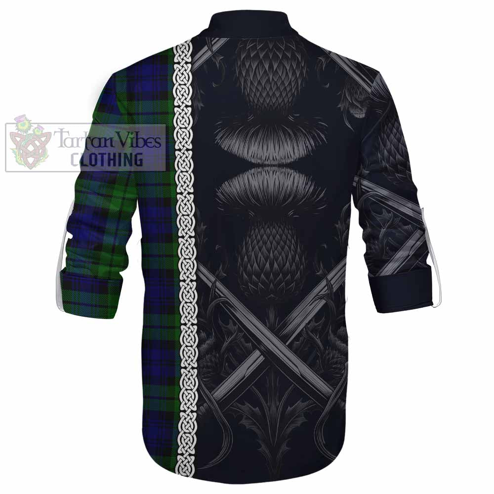Tartan Vibes Clothing Bannatyne Tartan Ghillie Kilt Shirt with Family Crest Cross Sword Thistle Celtic Vibes