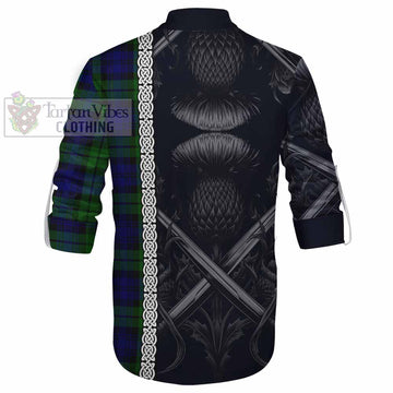 Tartan Vibes Clothing Bannatyne Tartan Ghillie Kilt Shirt with Family Crest Cross Sword Thistle Celtic Vibes