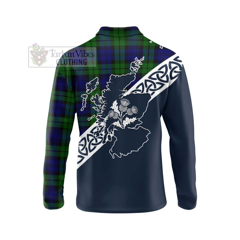 Tartan Vibes Clothing Bannatyne Tartan Long Sleeve Polo Shirt Featuring Thistle and Scotland Map