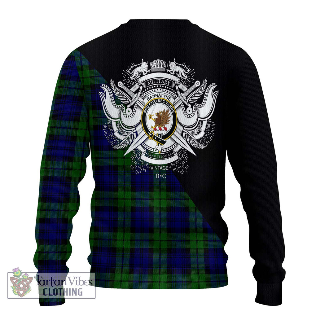 Bannatyne Tartan Knitted Sweater with Family Crest and Military Logo Style - Tartanvibesclothing Shop