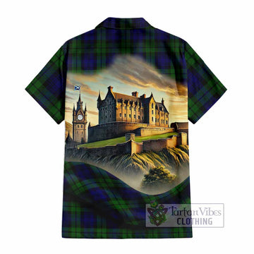 Tartan Vibes Clothing Bannatyne Tartan Family Crest Short Sleeve Button Shirt with Scottish Ancient Castle Style