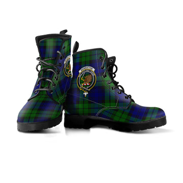 Bannatyne Tartan Leather Boots with Family Crest - Tartanvibesclothing