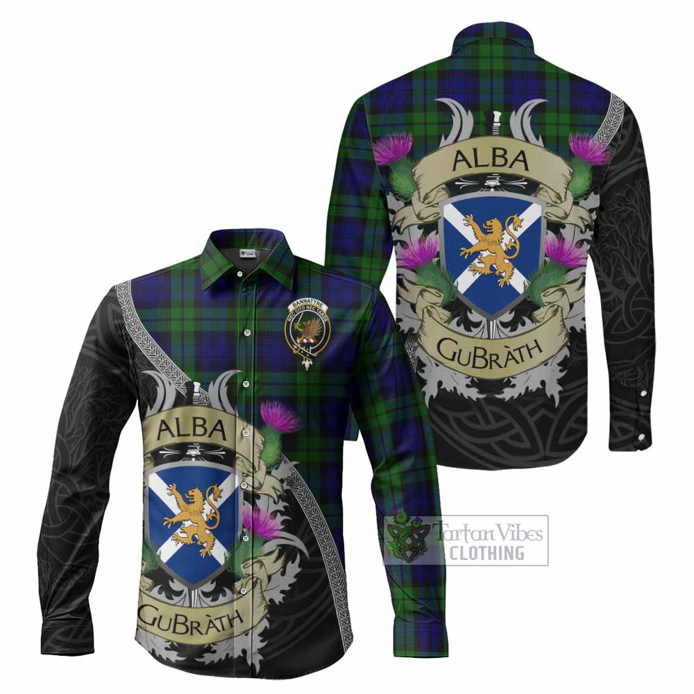 Tartan Vibes Clothing Bannatyne Tartan Family Crest Long Sleeve Button Shirt Lion Rampant Royal Thistle Shield Celtic Inspired