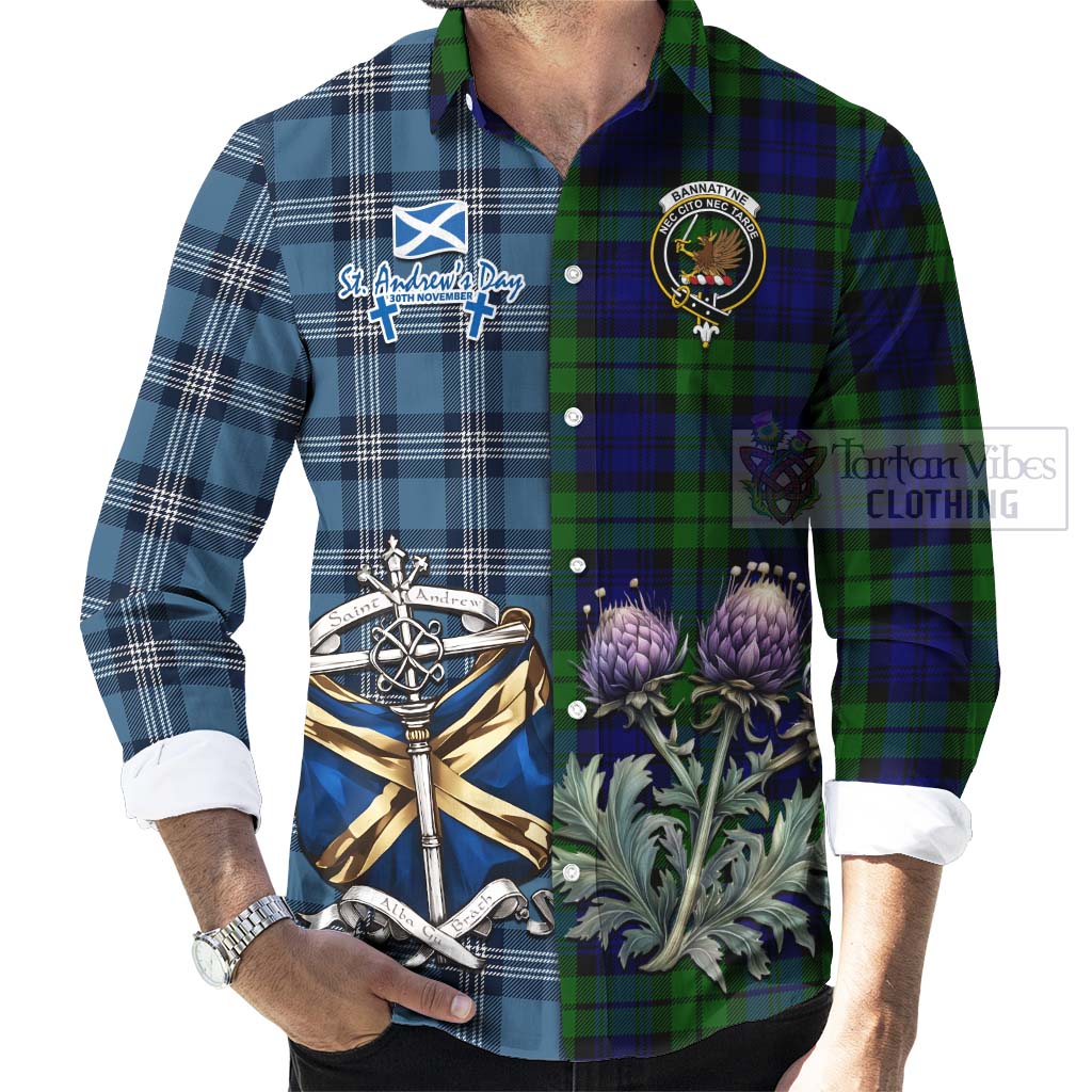 Tartan Vibes Clothing Bannatyne Tartan Long Sleeve Button Shirt Happy St. Andrew's Day Half Tartan Style