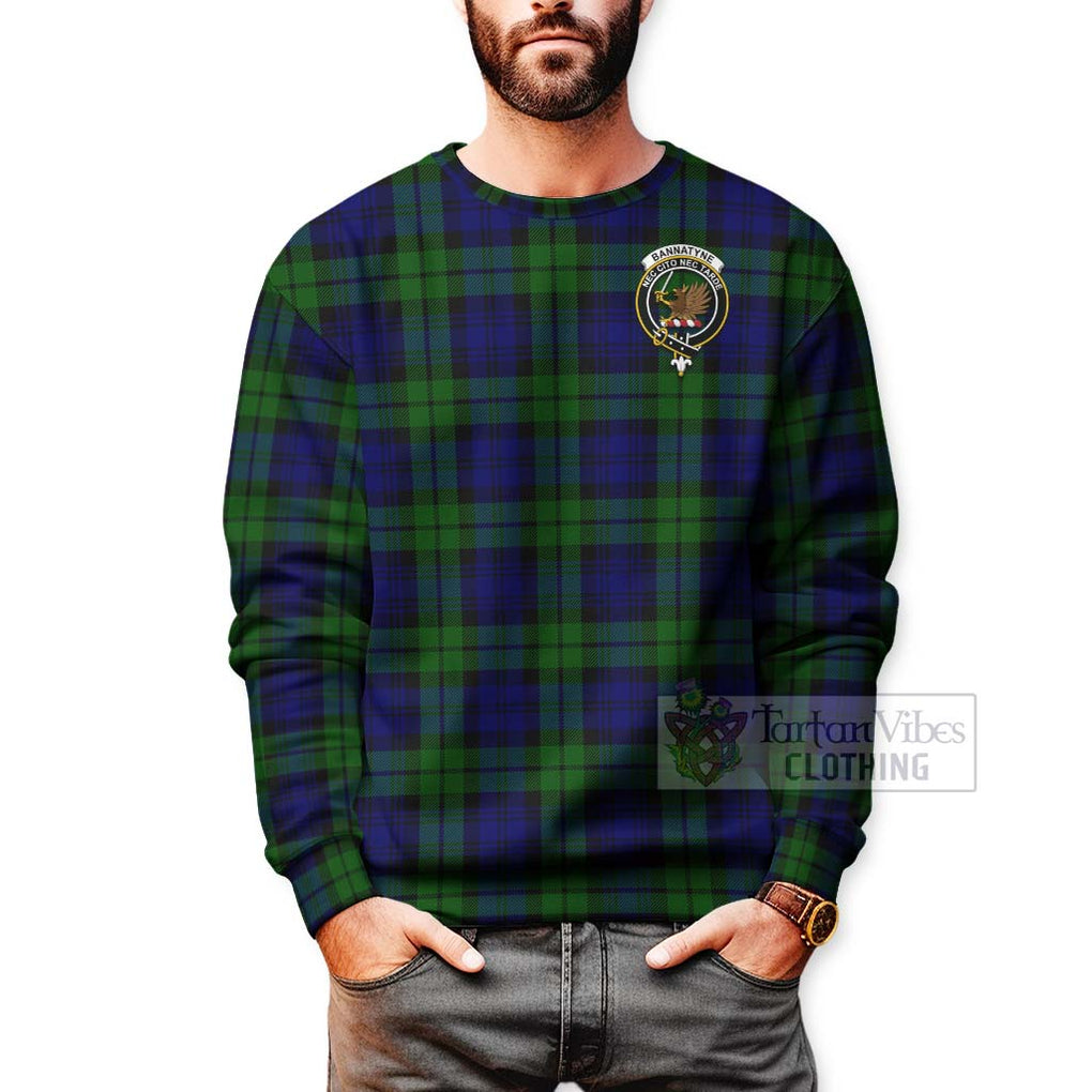 Tartan Vibes Clothing Bannatyne Tartan Sweatshirt with Family Crest and Bearded Skull Holding Bottles of Whiskey