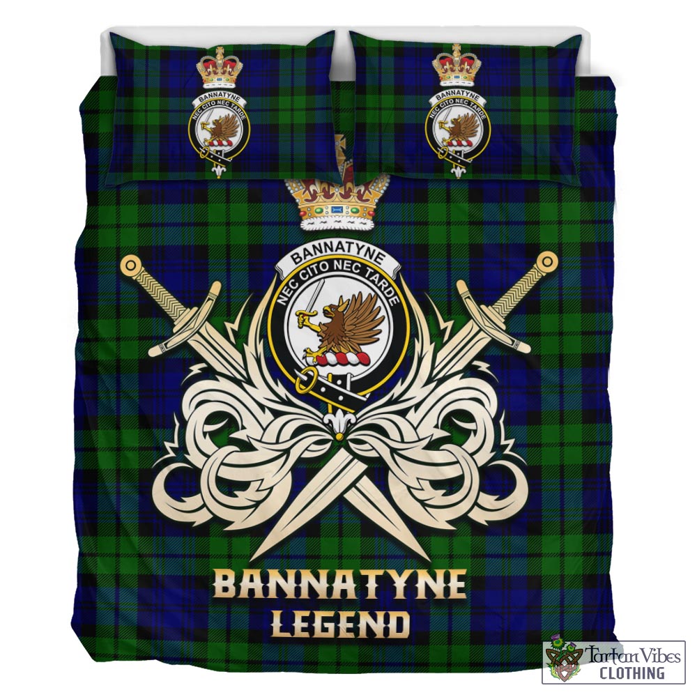 Tartan Vibes Clothing Bannatyne Tartan Bedding Set with Clan Crest and the Golden Sword of Courageous Legacy
