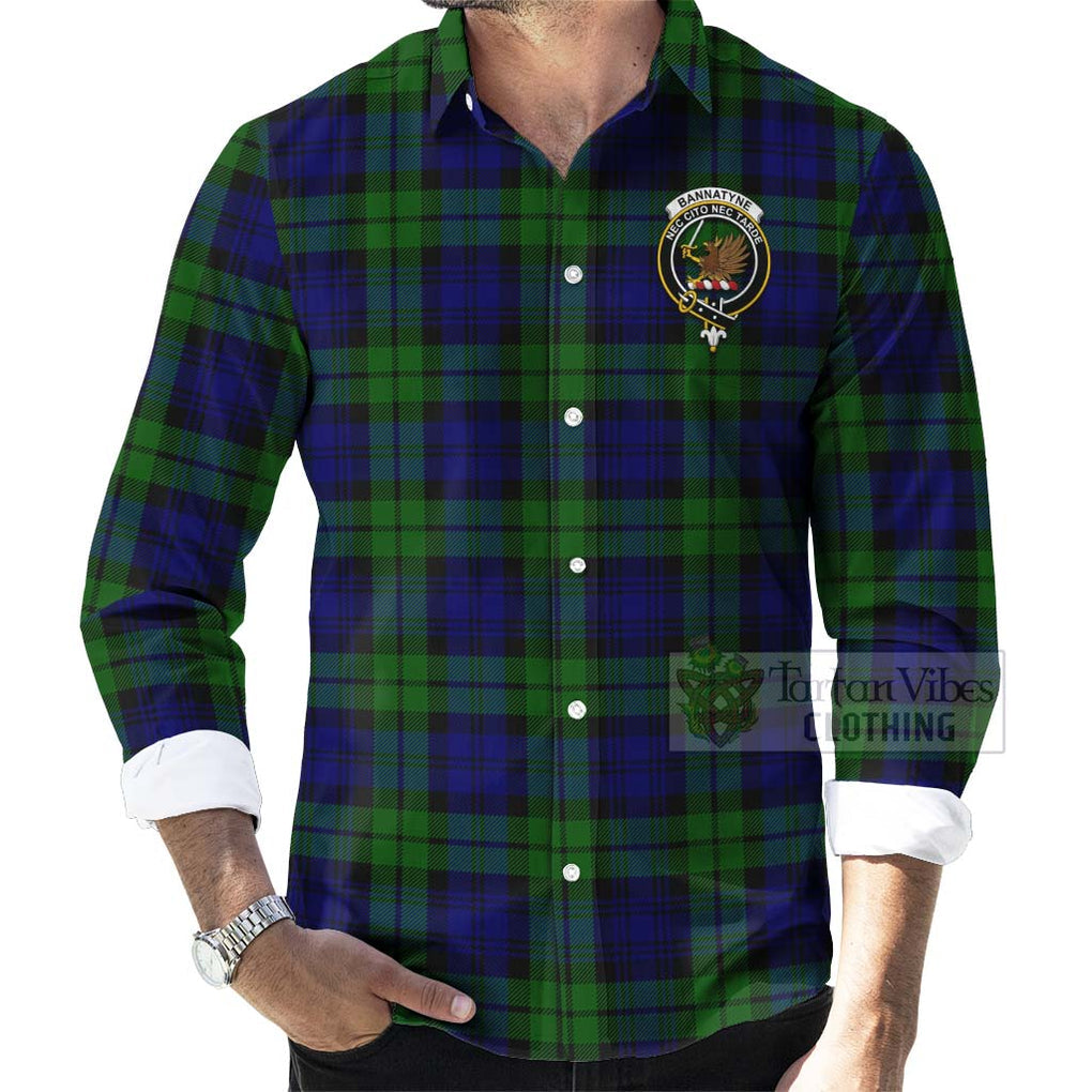 Tartan Vibes Clothing Bannatyne Tartan Long Sleeve Button Shirt with Family Crest Celtic Skull Style