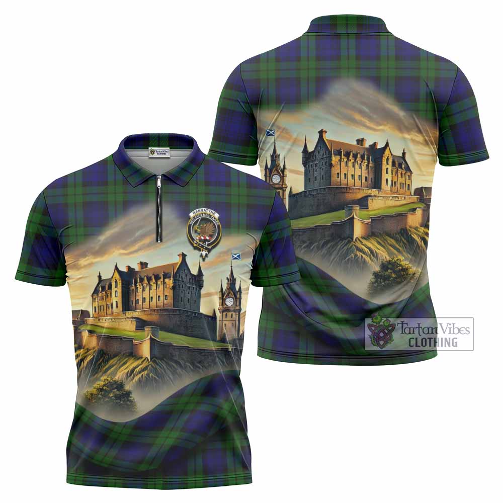 Tartan Vibes Clothing Bannatyne Tartan Family Crest Zipper Polo Shirt with Scottish Ancient Castle Stype