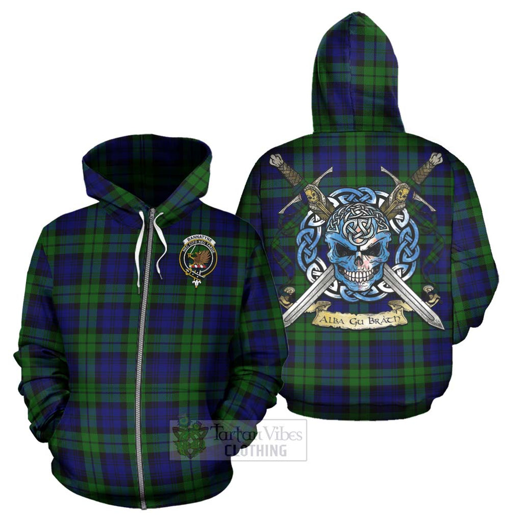 Tartan Vibes Clothing Bannatyne Tartan Hoodie with Family Crest Celtic Skull Style