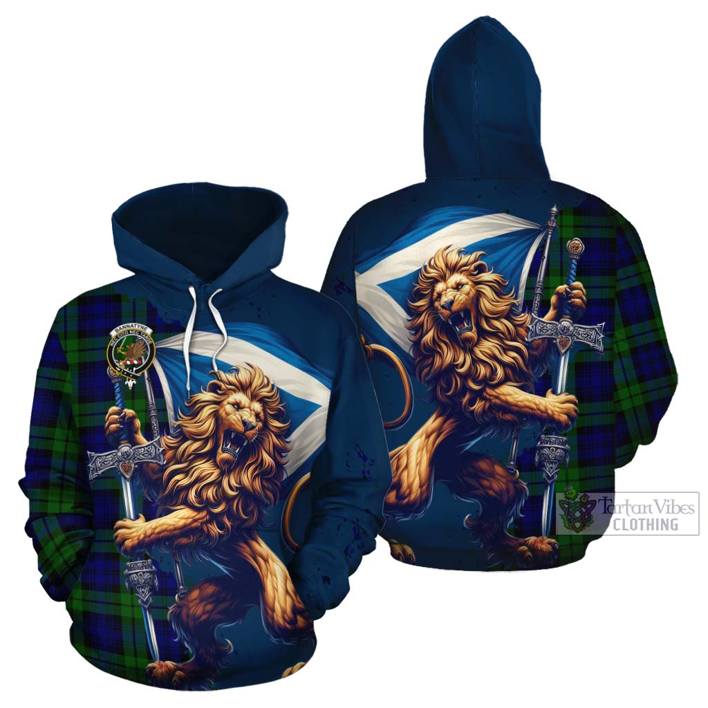 Tartan Vibes Clothing Bannatyne Tartan Family Crest Cotton Hoodie with Scottish Majestic Lion
