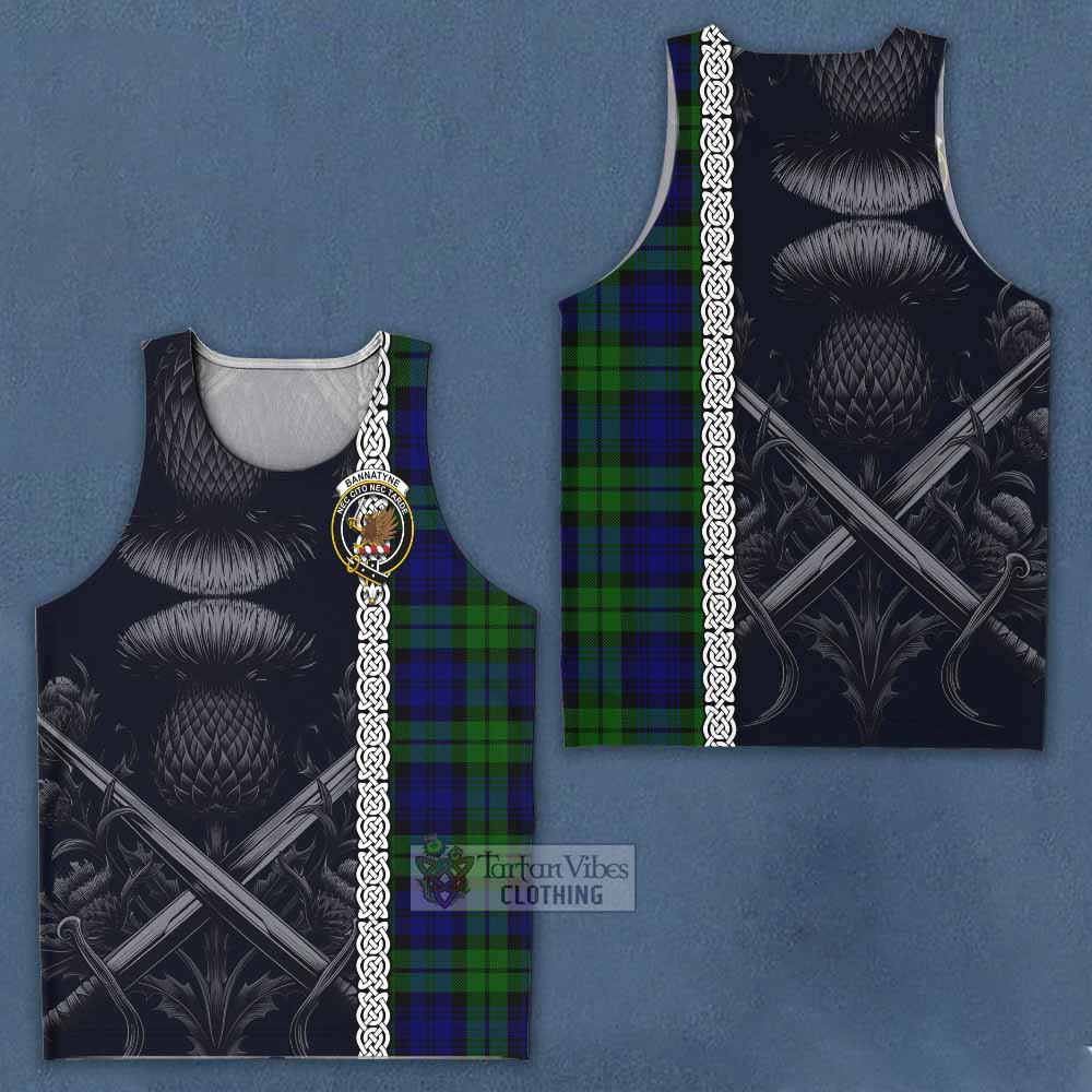 Tartan Vibes Clothing Bannatyne Tartan Men's Tank Top with Family Crest Cross Sword Thistle Celtic Vibes