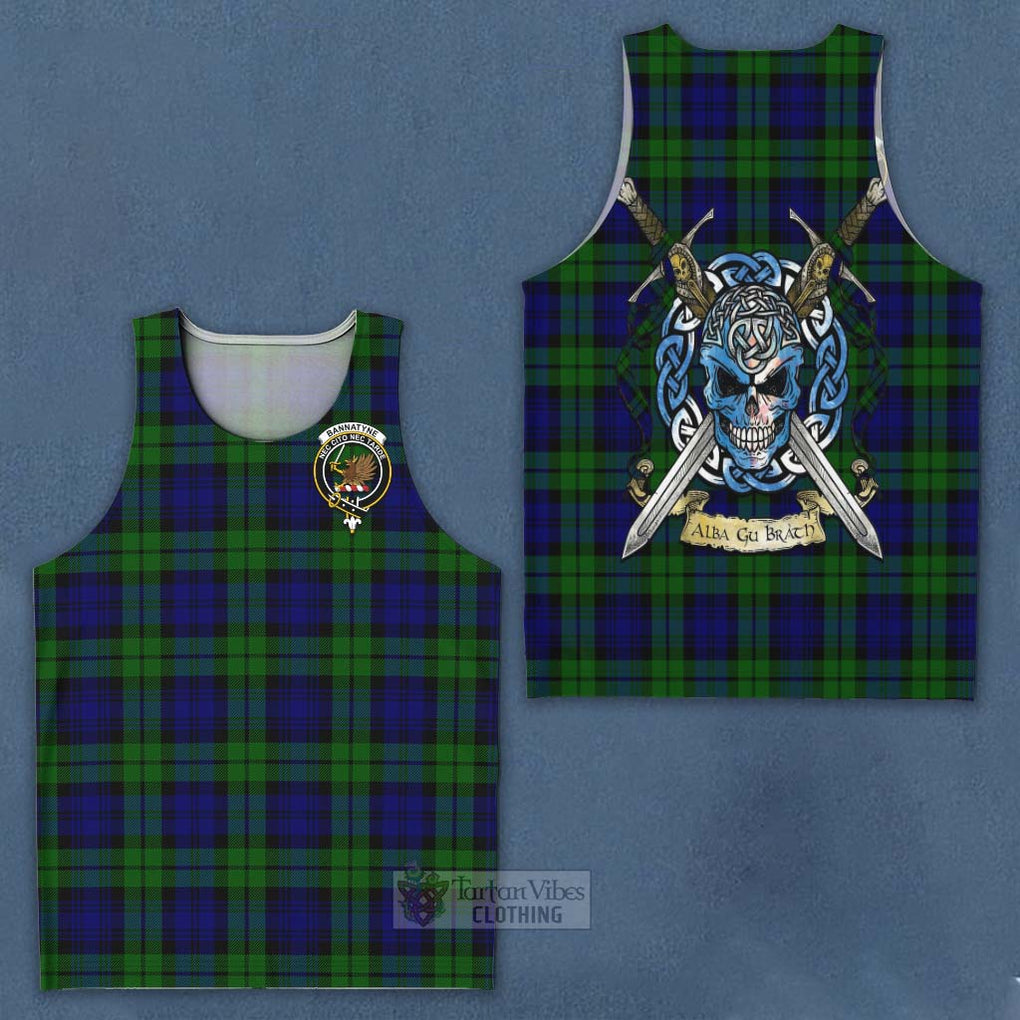 Tartan Vibes Clothing Bannatyne Tartan Men's Tank Top with Family Crest Celtic Skull Style