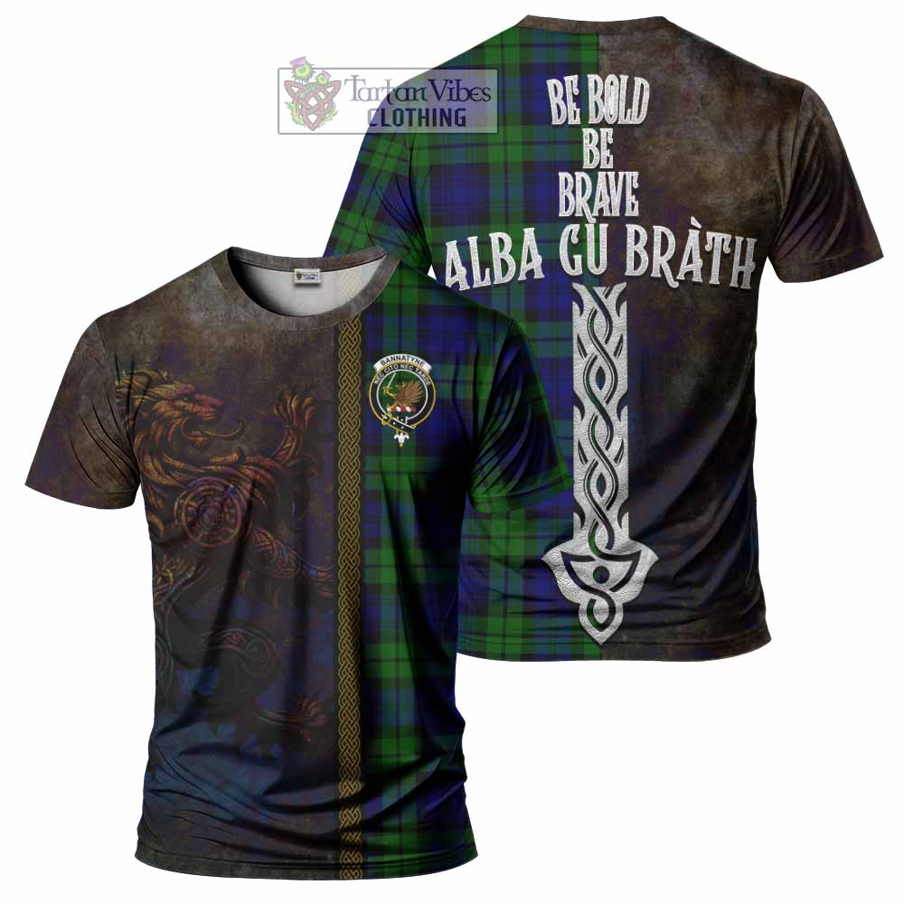 Tartan Vibes Clothing Bannatyne Tartan Family Crest T-Shirt Alba Gu Brath Be Brave Lion Ancient Style