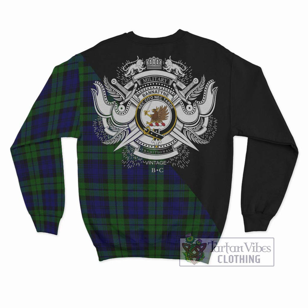 Bannatyne Tartan Sweatshirt with Family Crest and Military Logo Style - Tartanvibesclothing Shop