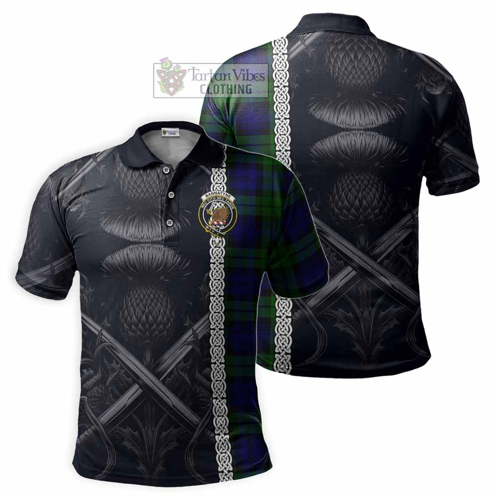 Tartan Vibes Clothing Bannatyne Tartan Polo Shirt with Family Crest Cross Sword Thistle Celtic Vibes