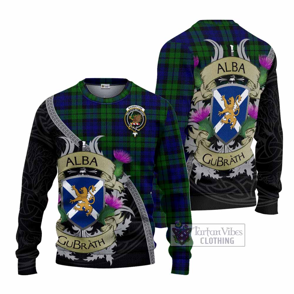 Tartan Vibes Clothing Bannatyne Tartan Family Crest Knitted Sweater Lion Rampant Royal Thistle Shield Celtic Inspired