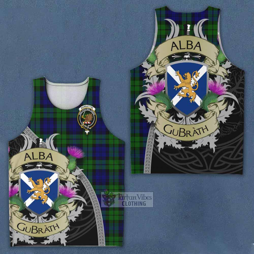 Tartan Vibes Clothing Bannatyne Tartan Family Crest Men's Tank Top Lion Rampant Royal Thistle Shield Celtic Inspired