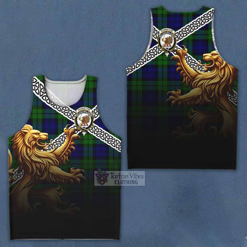 Tartan Vibes Clothing Bannatyne Crest Tartan Men's Tank Top with Golden Lion Emblem Celtic Style