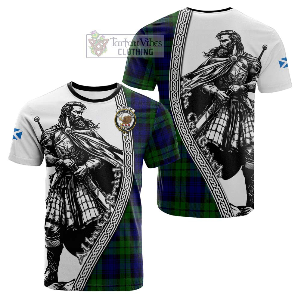 Bannatyne Tartan Clan Crest Cotton T-shirt with Highlander Warrior Celtic Style