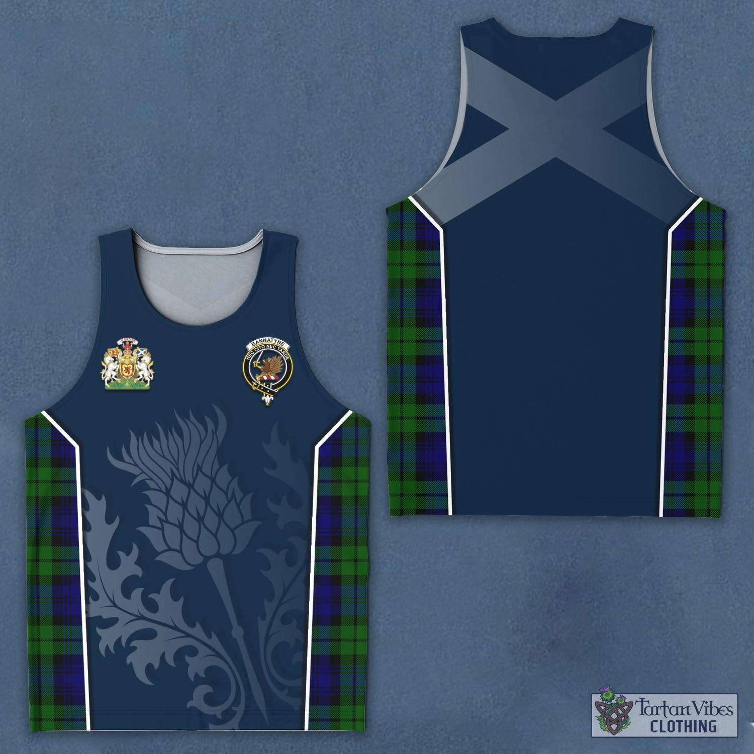 Tartan Vibes Clothing Bannatyne Tartan Men's Tanks Top with Family Crest and Scottish Thistle Vibes Sport Style
