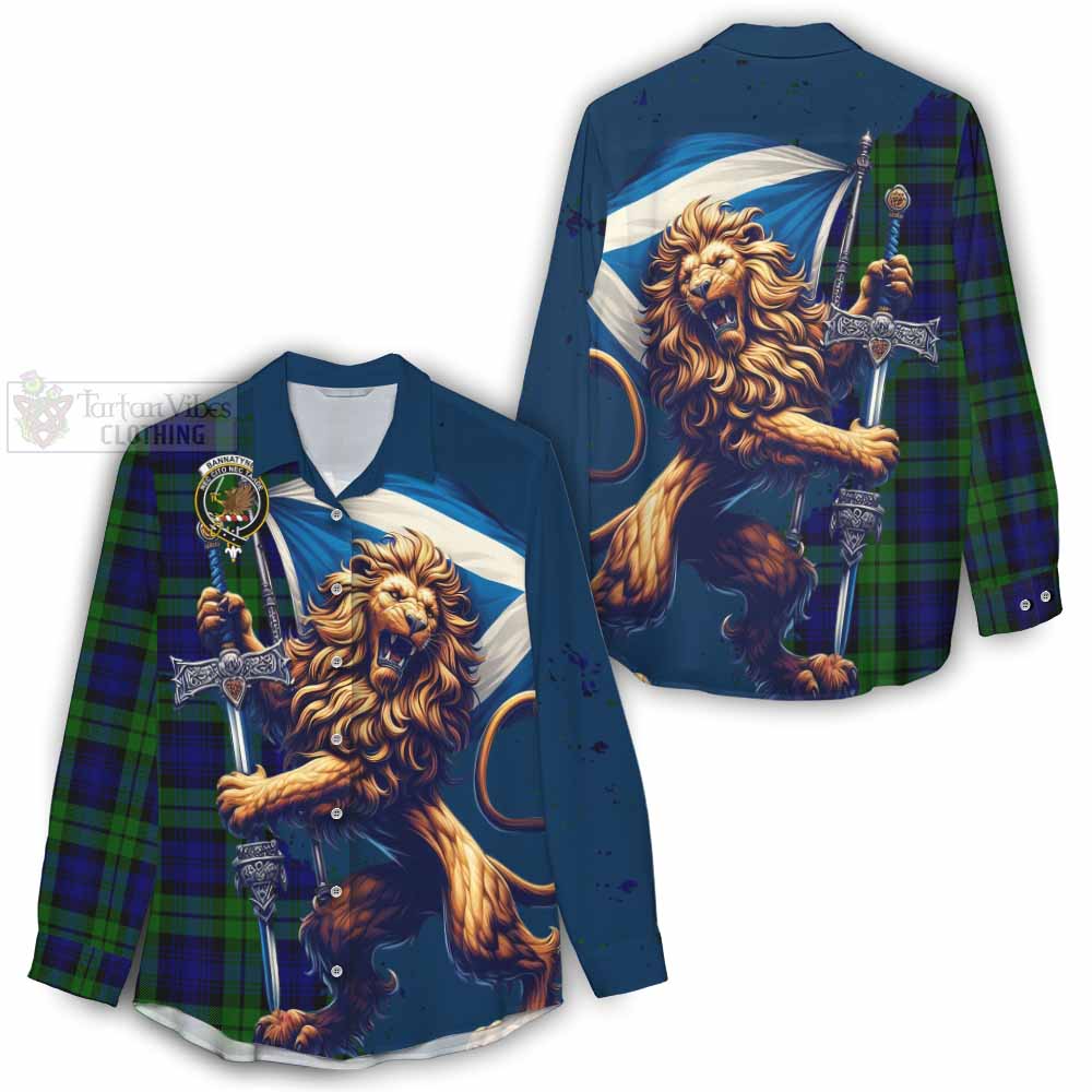 Tartan Vibes Clothing Bannatyne Tartan Family Crest Women's Casual Shirt with Scottish Majestic Lion