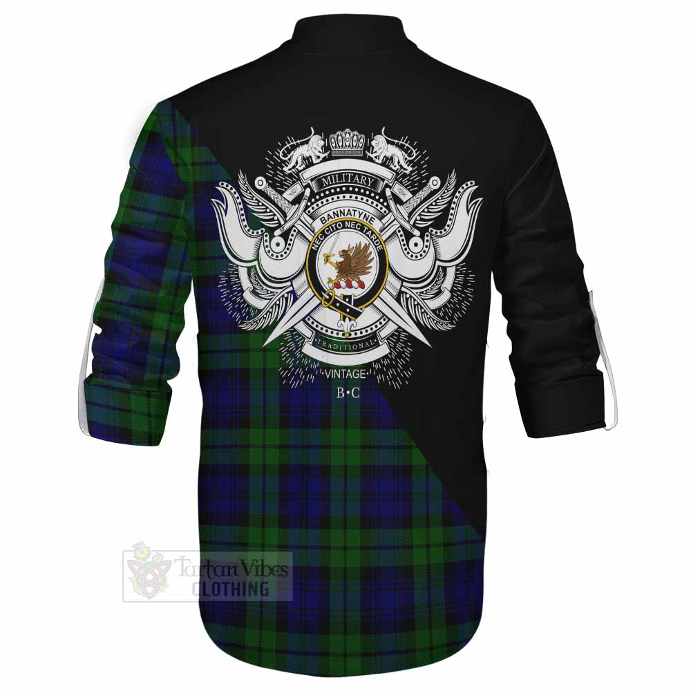 Tartan Vibes Clothing Bannatyne Tartan Ghillie Kilt Shirt with Family Crest and Military Logo Style