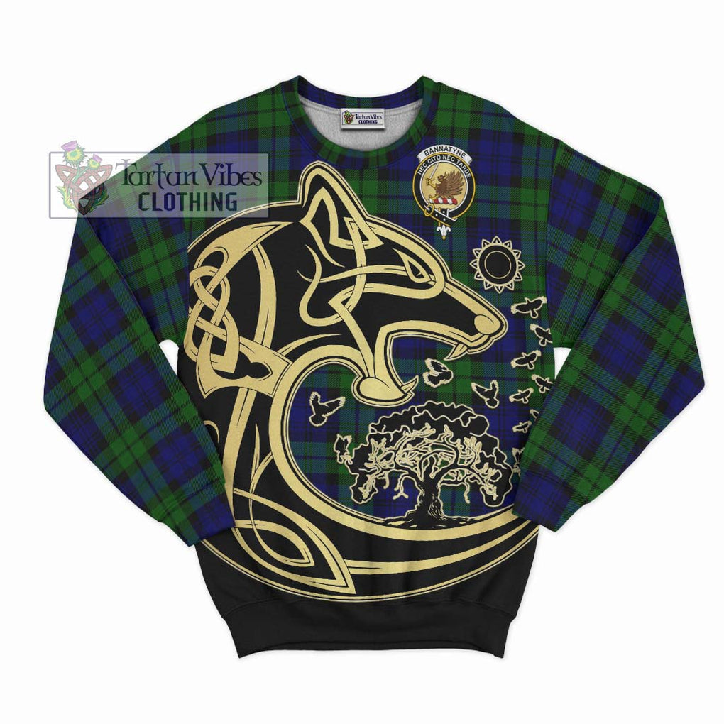 Bannatyne Tartan Sweatshirt with Family Crest Celtic Wolf Style - Tartan Vibes Clothing