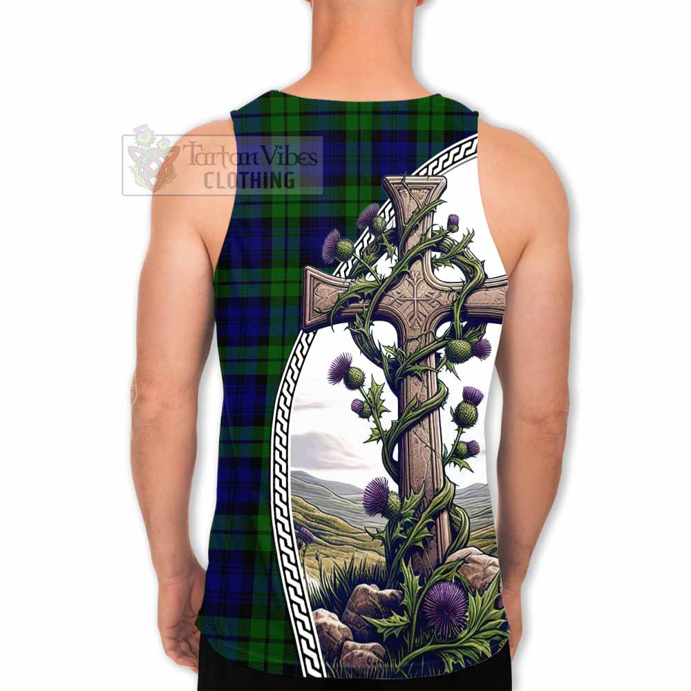 Tartan Vibes Clothing Bannatyne Tartan Men's Tank Top with Family Crest and St. Andrew's Cross Accented by Thistle Vines