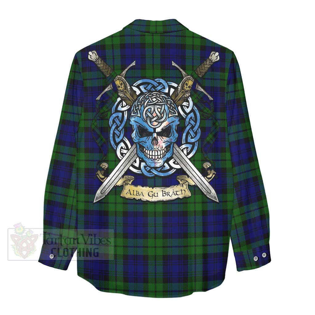 Bannatyne Tartan Women's Casual Shirt with Family Crest Celtic Skull Style - Tartan Vibes Clothing