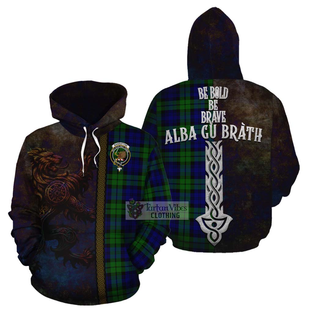Tartan Vibes Clothing Bannatyne Tartan Family Crest Cotton Hoodie Alba Gu Brath Be Brave Lion Ancient Style