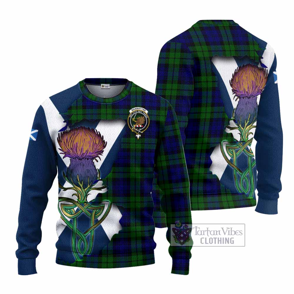 Tartan Vibes Clothing Bannatyne Tartan Family Crest Knitted Sweater Scottish Thistle Celtic Inspired
