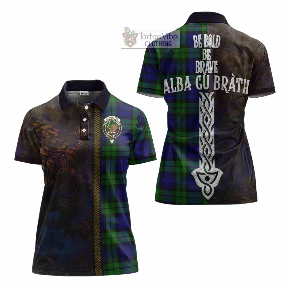 Tartan Vibes Clothing Bannatyne Tartan Family Crest Women's Polo Shirt Alba Gu Brath Be Brave Lion Ancient Style