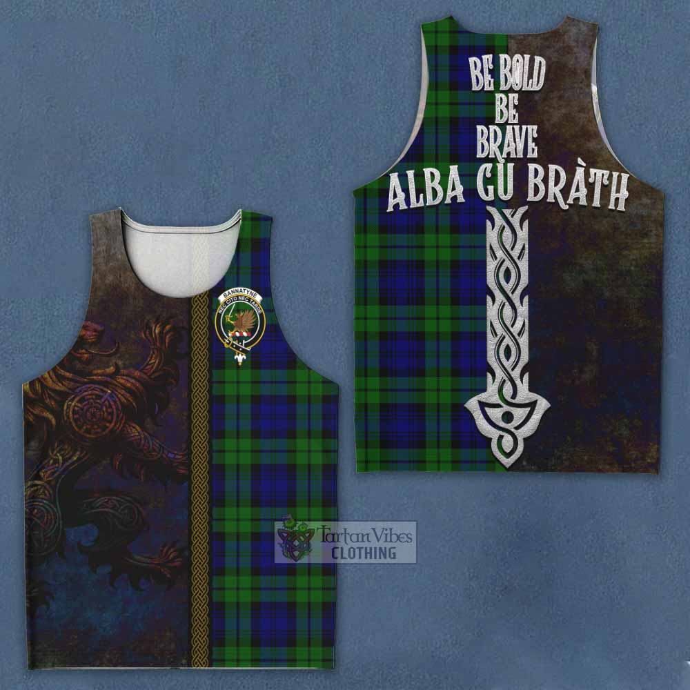 Tartan Vibes Clothing Bannatyne Tartan Family Crest Men's Tank Top Alba Gu Brath Be Brave Lion Ancient Style