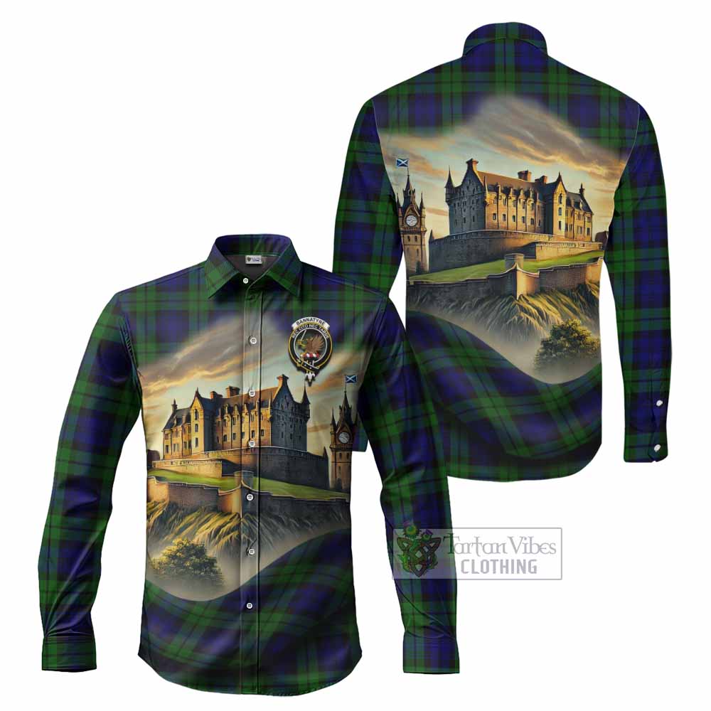 Tartan Vibes Clothing Bannatyne Tartan Family Crest Long Sleeve Button Shirt with Scottish Ancient Castle Style
