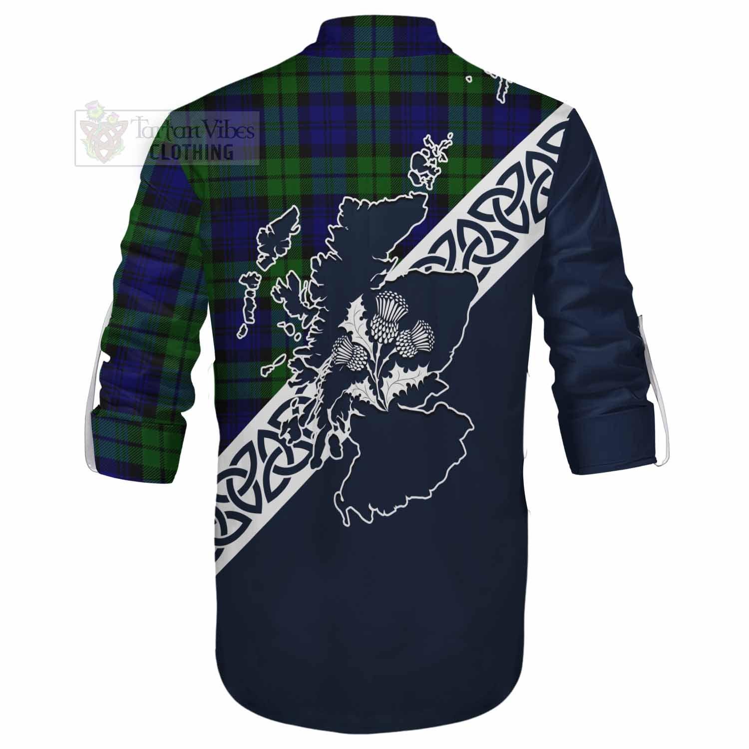 Tartan Vibes Clothing Bannatyne Tartan Ghillie Kilt Shirt Featuring Thistle and Scotland Map