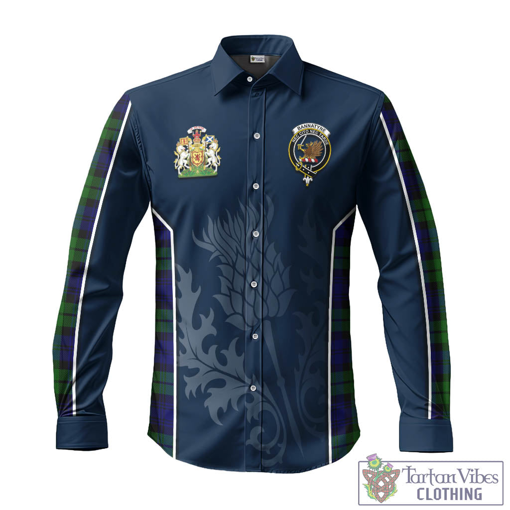 Tartan Vibes Clothing Bannatyne Tartan Long Sleeve Button Up Shirt with Family Crest and Scottish Thistle Vibes Sport Style