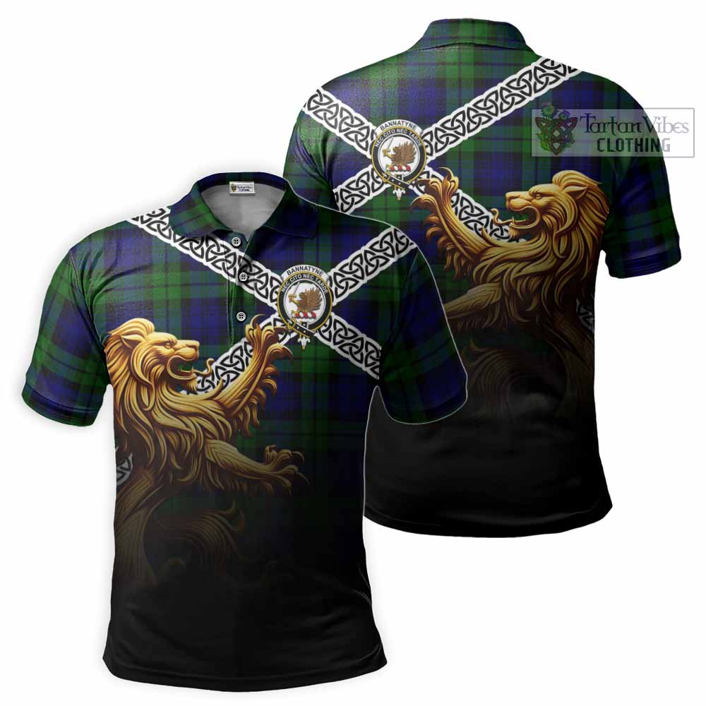 Tartan Vibes Clothing Bannatyne Crest Tartan Polo Shirt with Golden Lion Emblem Celtic Style