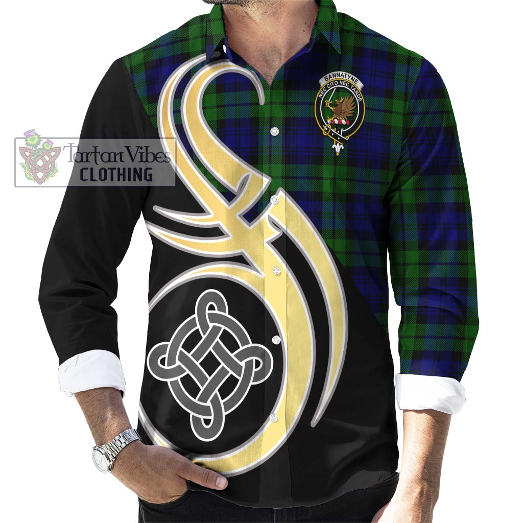 Bannatyne Tartan Long Sleeve Button Shirt with Family Crest and Celtic Symbol Style - Tartan Vibes Clothing
