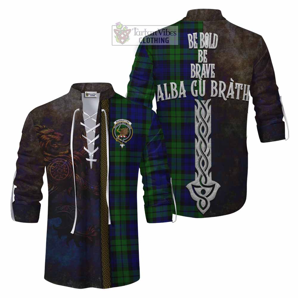 Tartan Vibes Clothing Bannatyne Tartan Family Crest Ghillie Kilt Shirt Alba Gu Brath Be Brave Lion Ancient Style