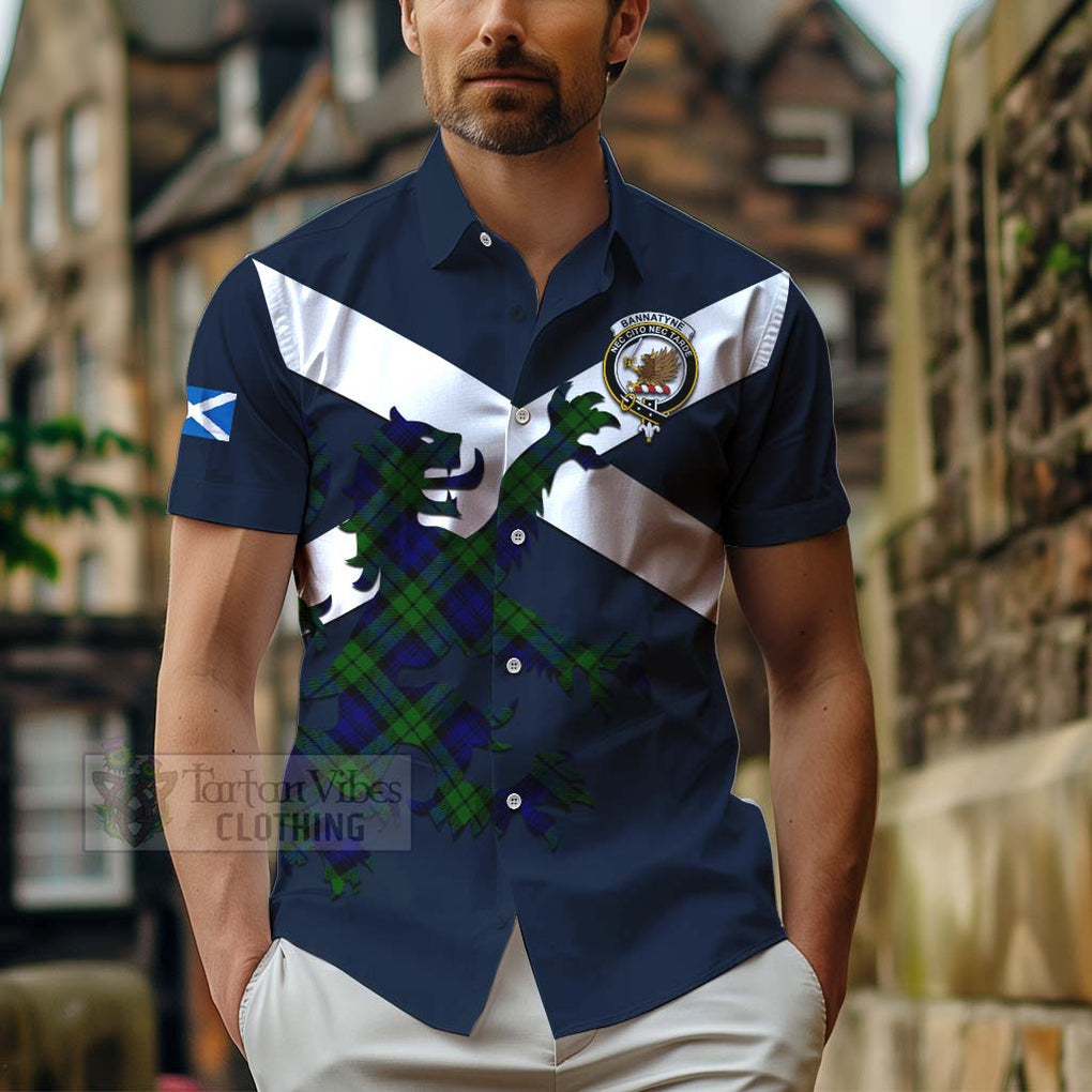 Tartan Vibes Clothing Bannatyne Tartan Lion Rampant Short Sleeve Button Shirt – Proudly Display Your Heritage with Alba Gu Brath and Clan Name