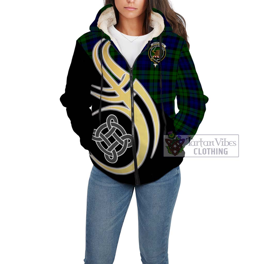 Bannatyne Tartan Sherpa Hoodie with Family Crest and Celtic Symbol Style Unisex - Tartan Vibes Clothing