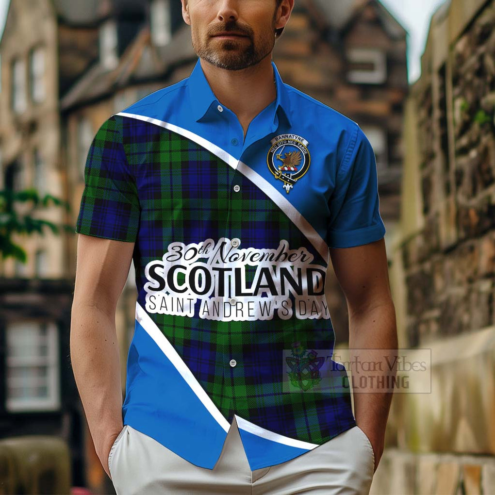 Tartan Vibes Clothing Bannatyne Family Crest Tartan Short Sleeve Button Shirt Celebrate Saint Andrew's Day in Style