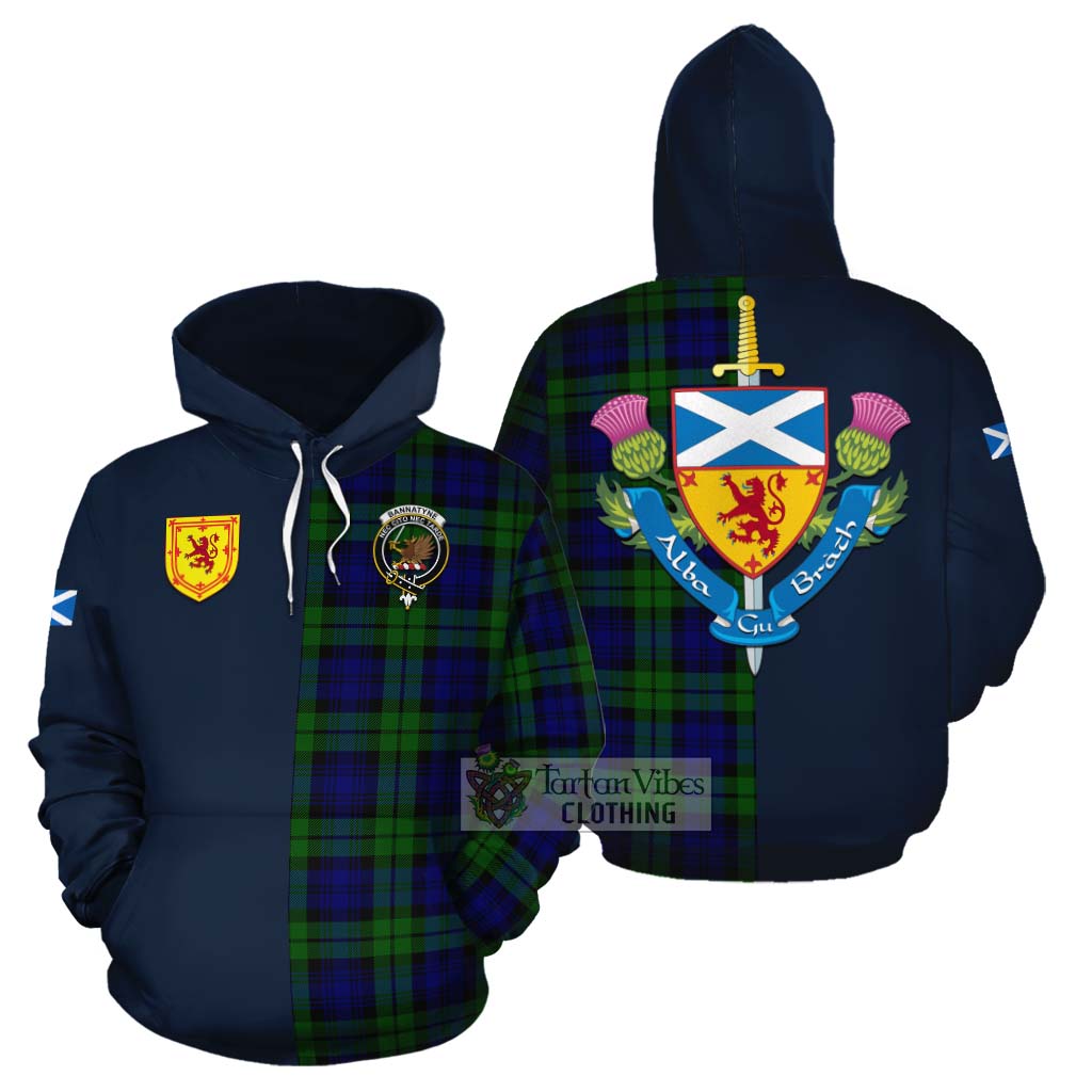 Tartan Vibes Clothing Bannatyne Tartan Cotton Hoodie Alba with Scottish Lion Royal Arm Half Style