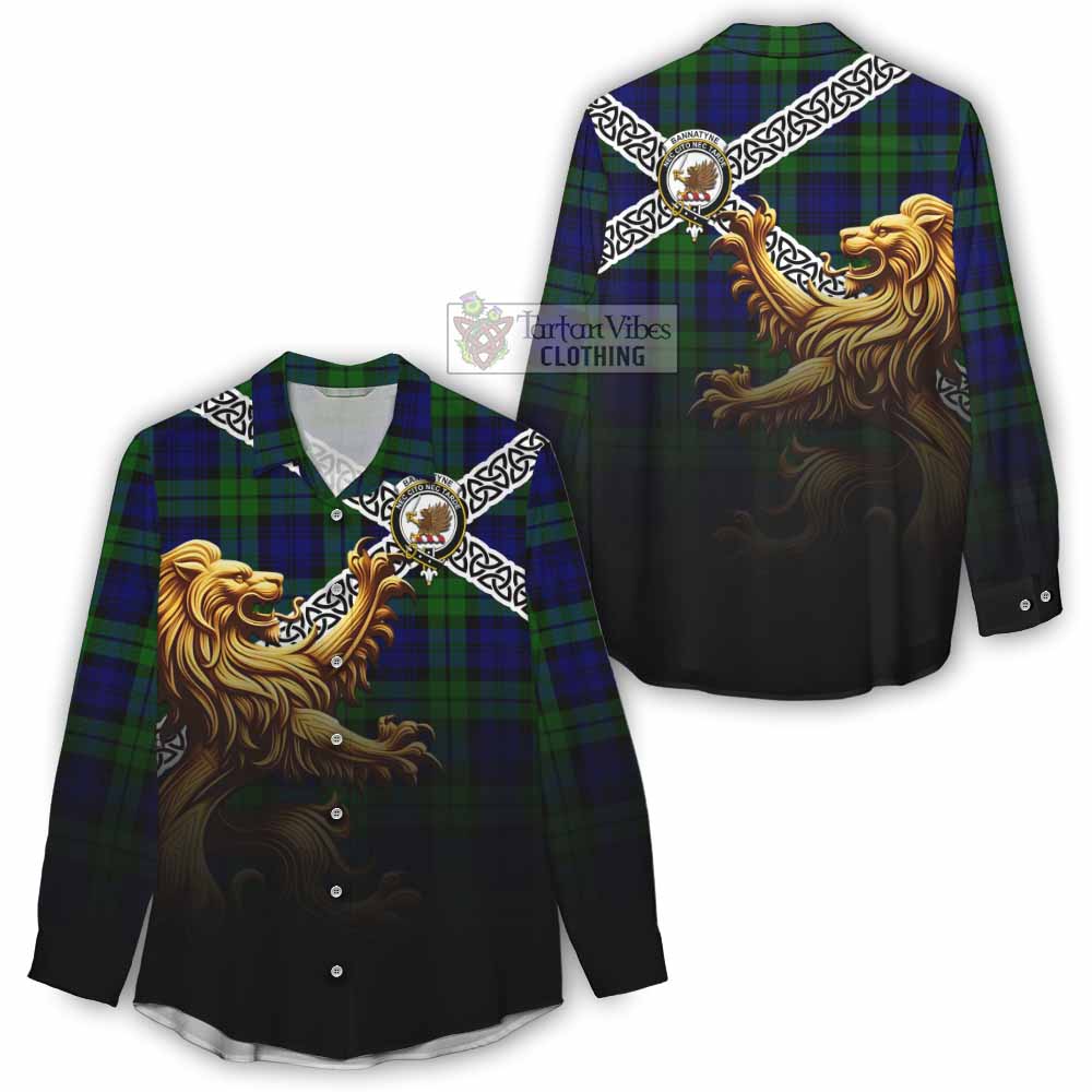 Tartan Vibes Clothing Bannatyne Crest Tartan Women's Casual Shirt with Golden Lion Emblem Celtic Style