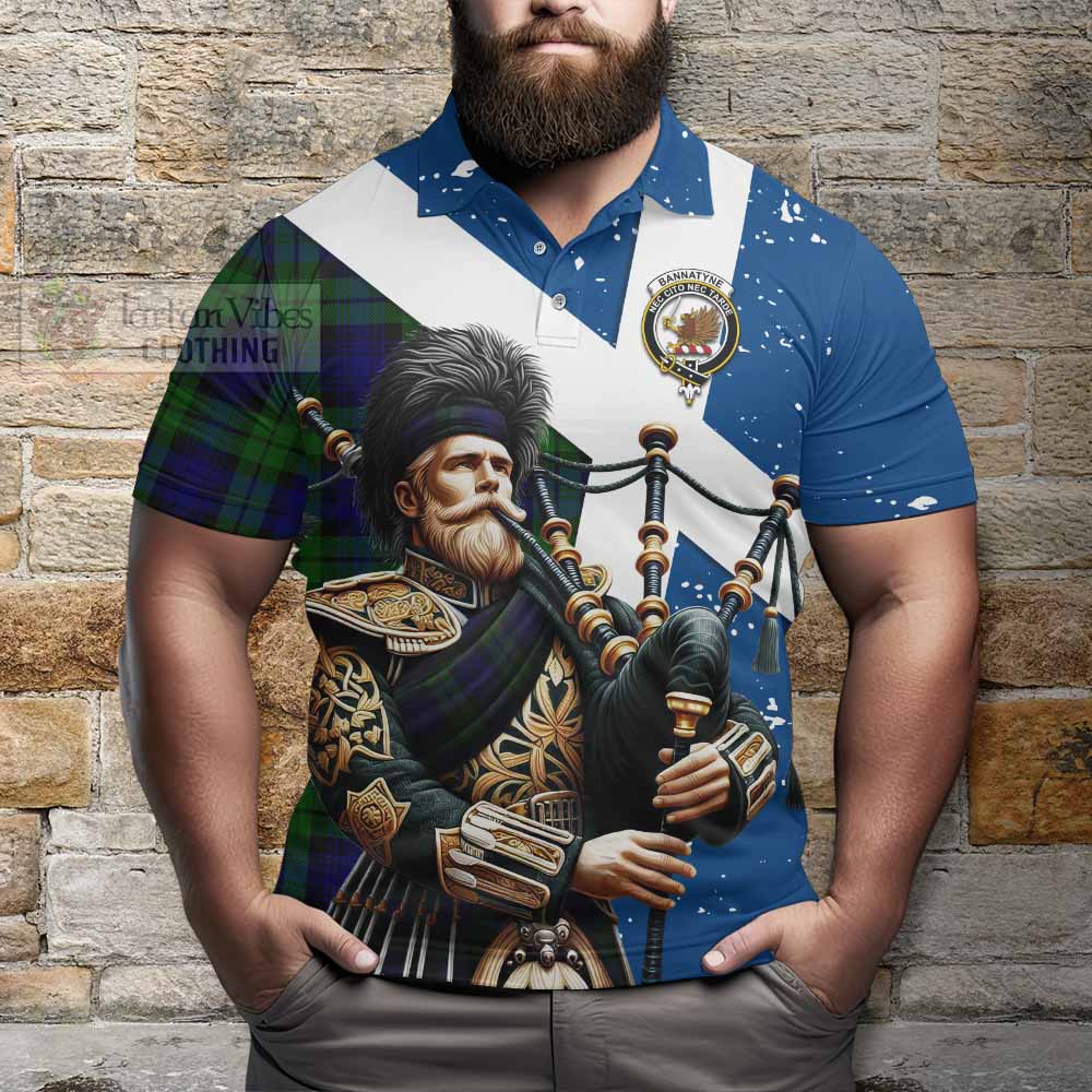 Tartan Vibes Clothing Bannatyne Tartan Polo Shirt with Family Crest Scottish Bagpiper Vibes