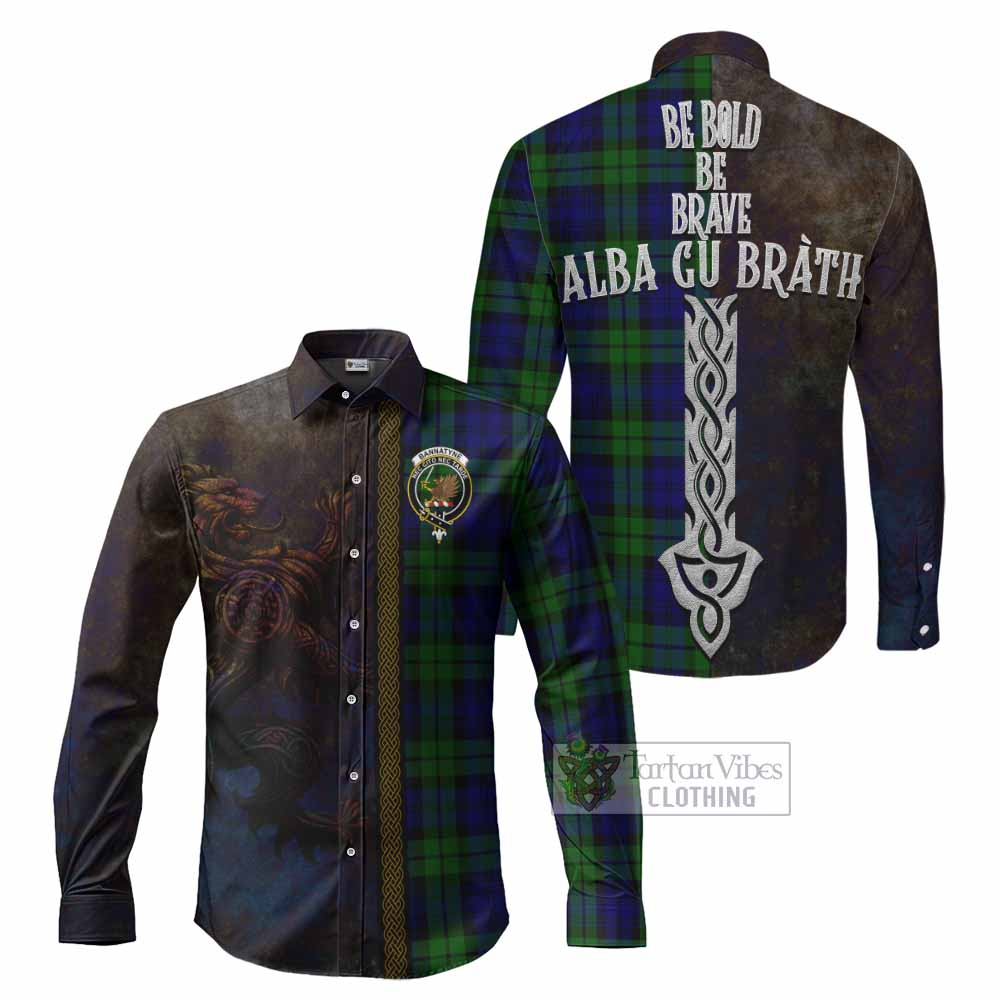 Tartan Vibes Clothing Bannatyne Tartan Family Crest Long Sleeve Button Shirt Alba Gu Brath Be Brave Lion Ancient Style