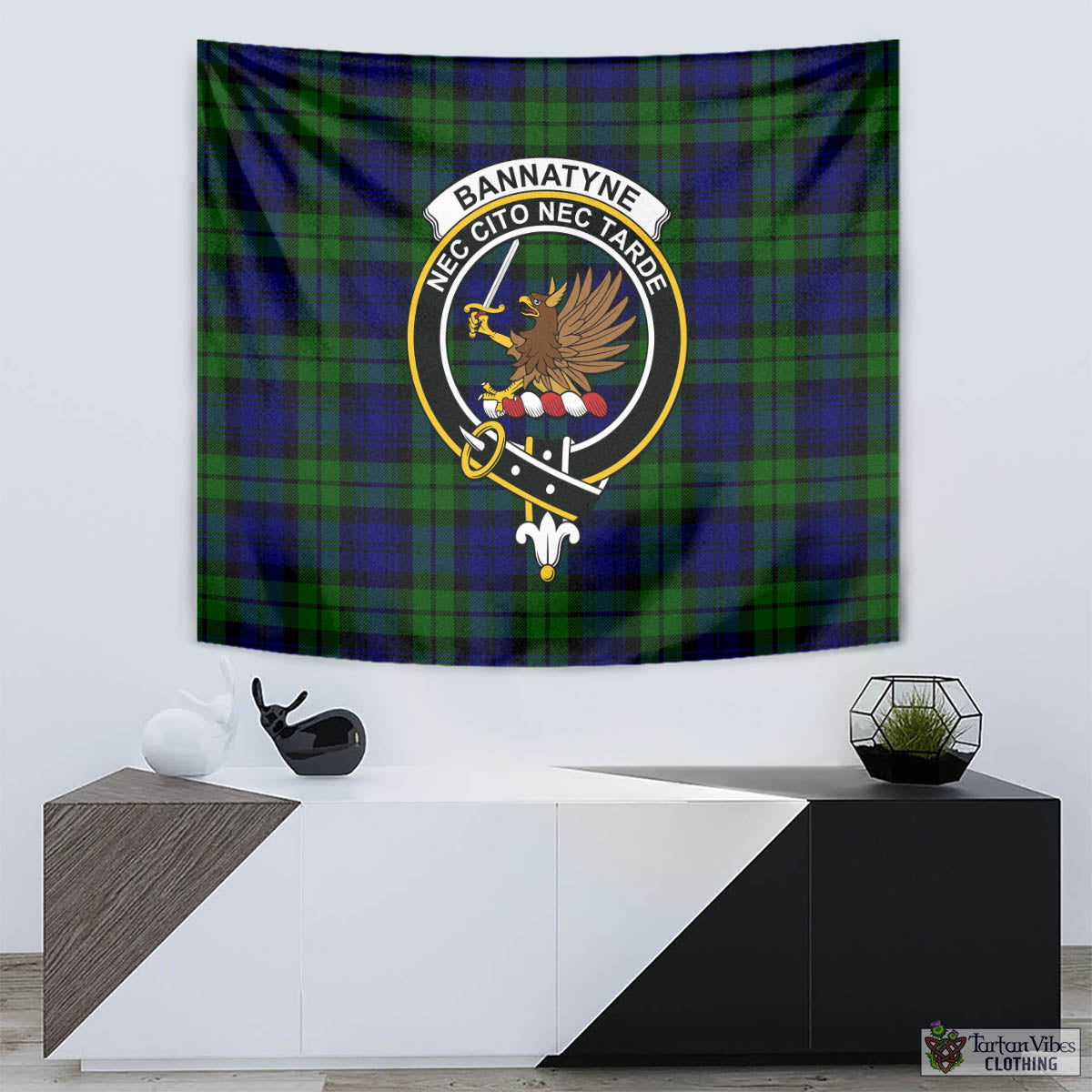 Tartan Vibes Clothing Bannatyne Tartan Tapestry Wall Hanging and Home Decor for Room with Family Crest