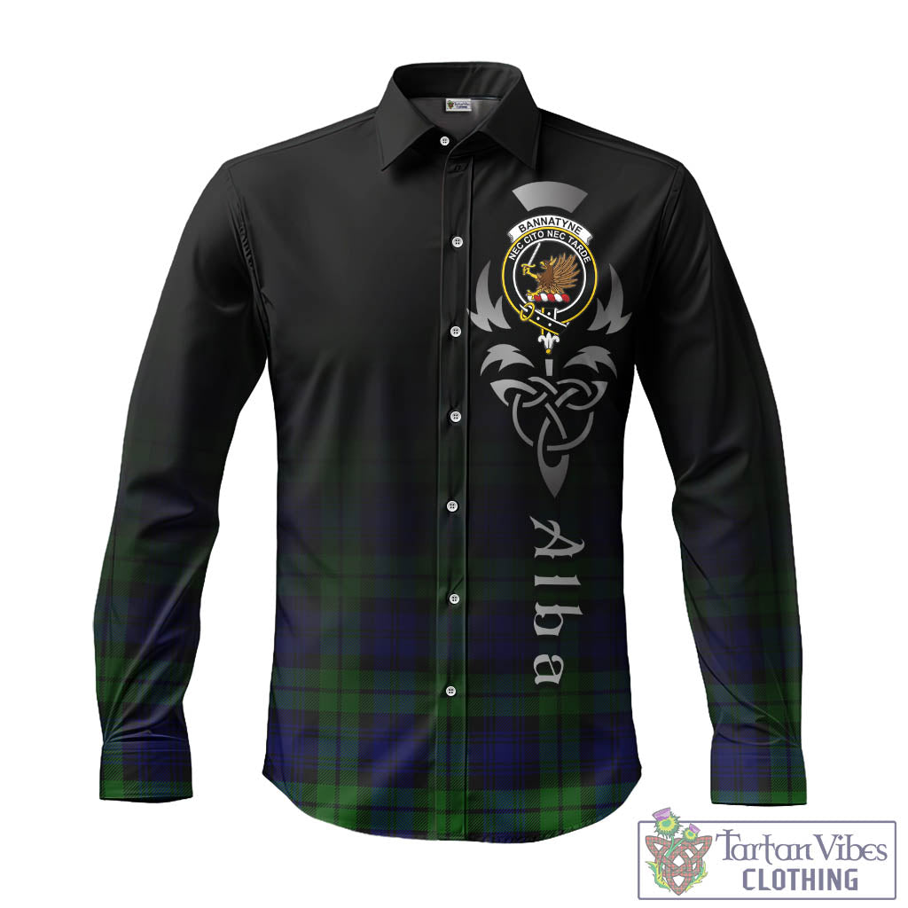 Tartan Vibes Clothing Bannatyne Tartan Long Sleeve Button Up Featuring Alba Gu Brath Family Crest Celtic Inspired